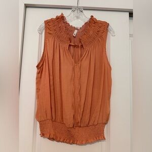 Glam Orange Smocked Sleeveless Blouse